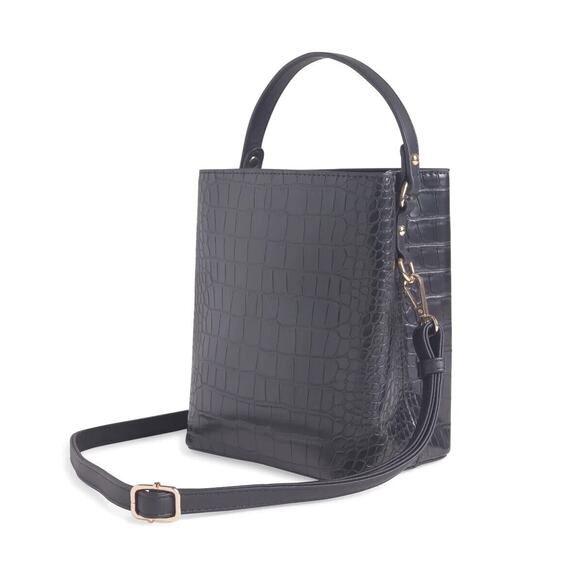 ALL OF THE ABOVE Elena Bucket Bag Black Croc Vegan Curateur Rachel Zoe Fall 2022 - Picture 2 of 7